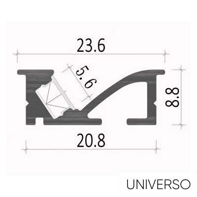UNIVERSO gipszkartonba süllyeszthető aluprofil matt fehér fedlappal 2m 20.8*8.8mm