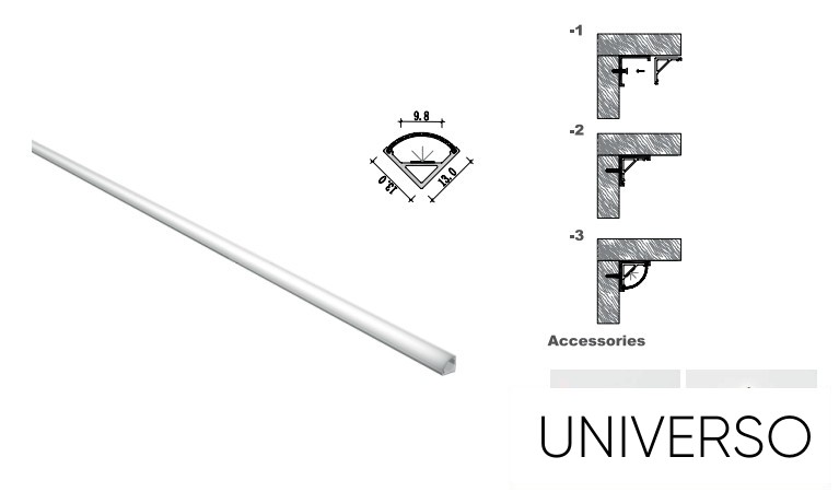 UNIVERSO sarokhoz aluprofil matt fehér fedlappal 2m 45°