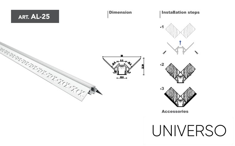UNIVERSO Külső sarok aluprofil matt fedlappal 2m 50*22.34mm