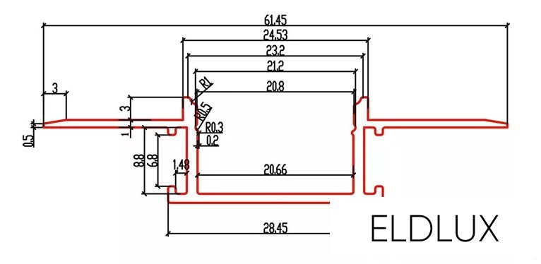 Alumínium profil+fedlap 2000x61x14mm
