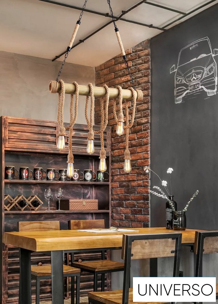 UNIVERSO Kender kötél csillár 6xE27 max. 240V ∅800×600mm fekete