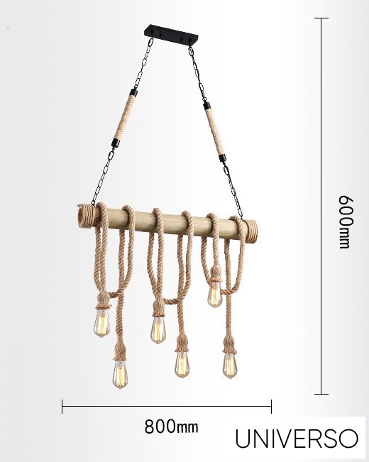 UNIVERSO Kender kötél csillár 6xE27 max. 240V ∅800×600mm fekete