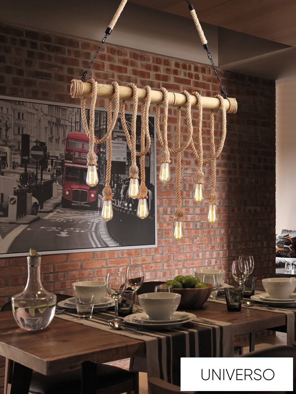 UNIVERSO Kender kötél csillár 8xE27 max. 240V ∅1000×1400mm fekete