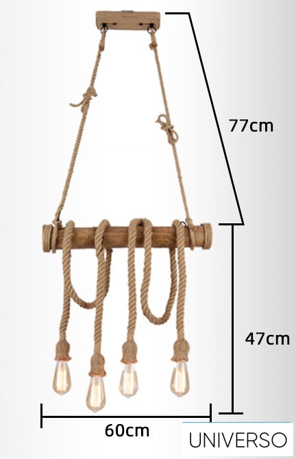 UNIVERSO Kender kötél csillár 4xE27 max. 240V 600×1240mm fekete