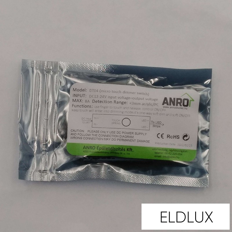 Sínbe beépíthető LED vezérlő érintős kapcsoló fényerőszabályzó (DC:12/24V 8A)