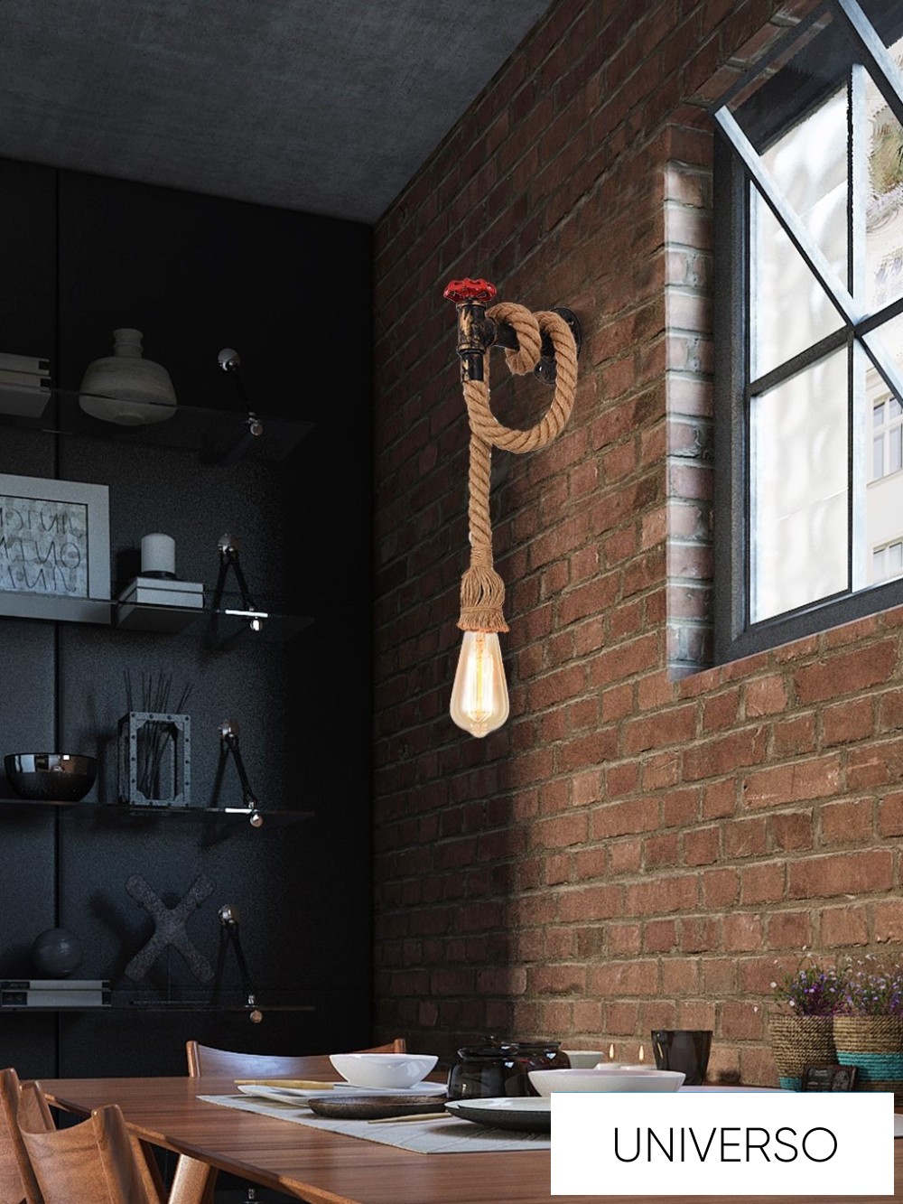 UNIVERSO Kender kötél fali lámpa 1xE27 IP20 160x320mm fekete