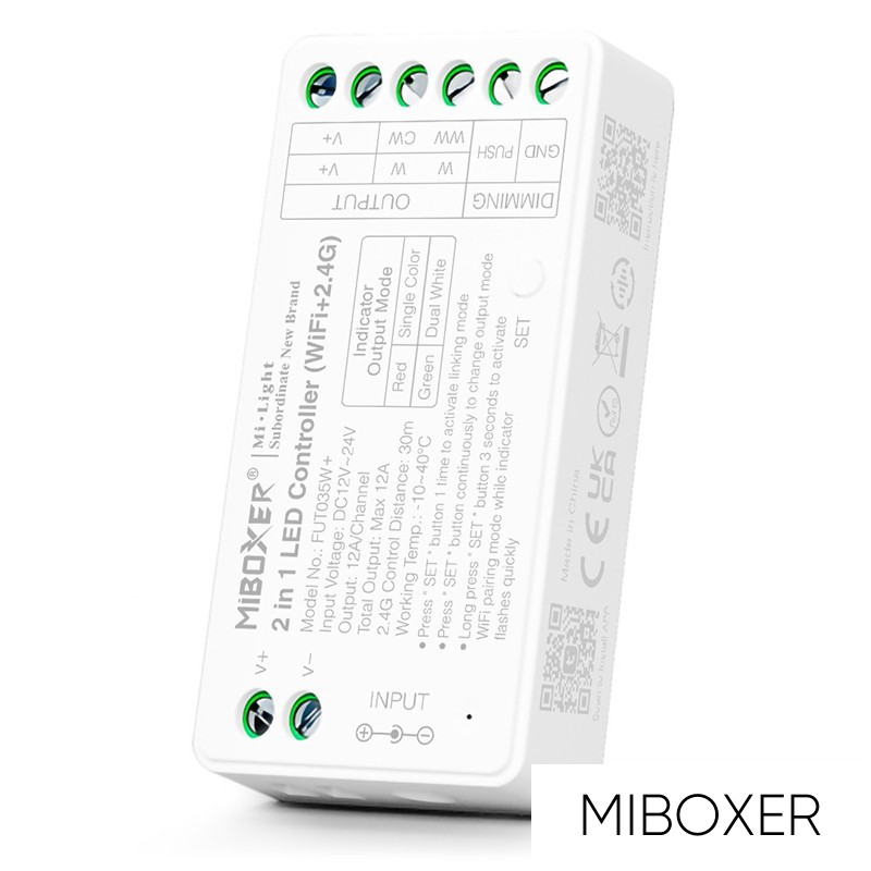 MIBOXER 2in1 WiFi + RF 2.4G SIMA/CCT LED Szalaghoz Vezérlő DC:12-24V Max:12A