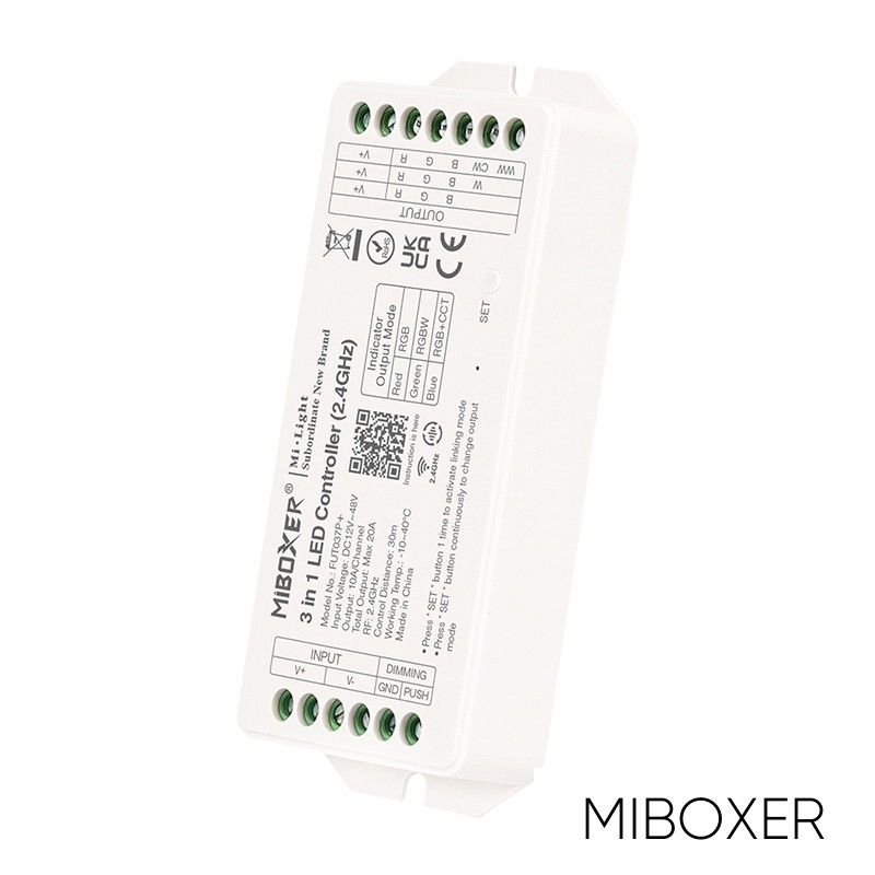 MIBOXER 3in1 RF 2.4G RGB/RGBW/RGB-CCT LED Szalaghoz Vezérlő DC:12-48V Max:20A