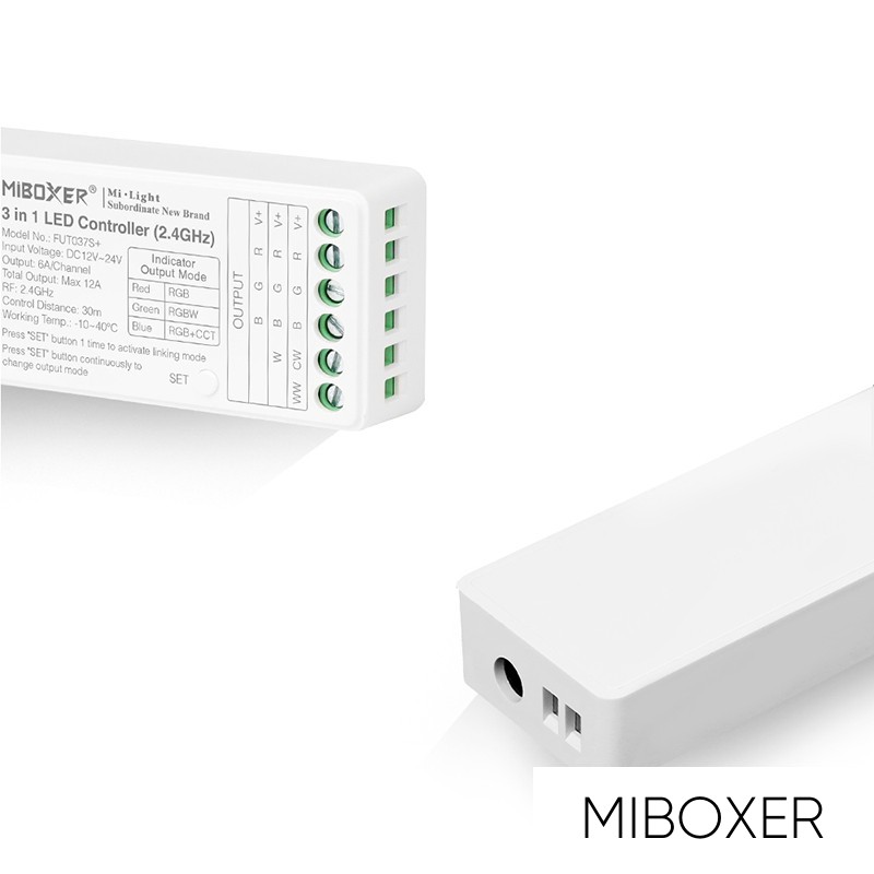 MIBOXER 3in1 RF 2.4G RGB/RGBW/RGB-CCT LED Szalaghoz Vezérlő DC:12-24V Max:12A