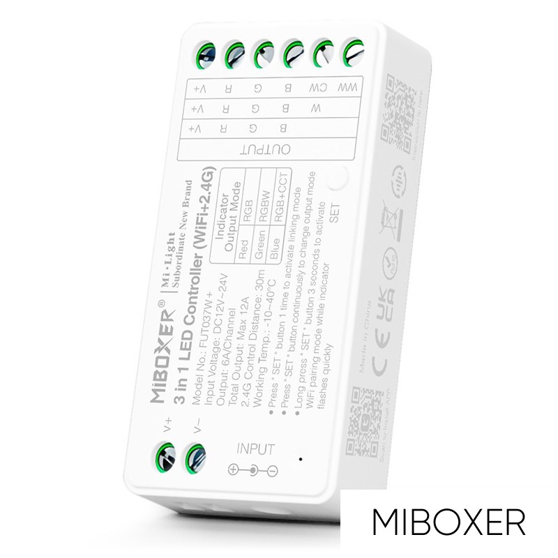 MIBOXER 3in1 WiFi + RF 2.4G RGB/RGBW/RGB-CCT LED Szalaghoz Vezérlő DC:12-24V Max:12A