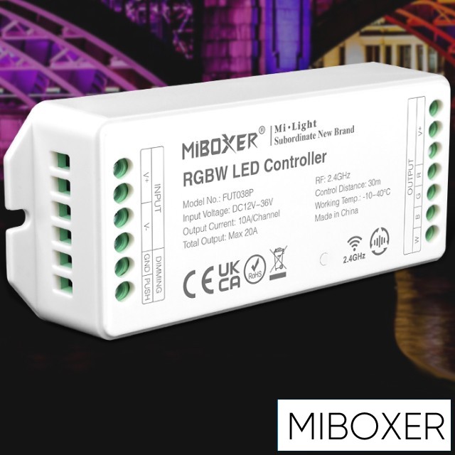 MIBOXER RF 2.4G RGBW LED Szalaghoz Vezérlő DC:12-36V Max:20A 10A/CH