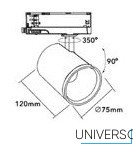 UNIVERSO Háromfázisú sínhez spotlámpa 30w 3250lm 4000k Ra90 38° IP20 Fehér D75x120mm 5év