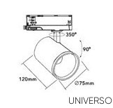 UNIVERSO Háromfázisú sínhez spotlámpa 30w 3250lm 3000k Ra90 38° IP20 Fekete D75x120mm 5év