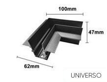 UNIVERSO Mágneses sülyesztett sínrendszerhez sarok elem DC:48V-os 100x62x47mm Fekete