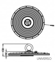 UNIVERSO Csarnok világítás 200w 18000lm 6500k D400x83mm IP65 fekete