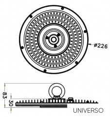 UNIVERSO Csarnok világítás 50w 4500lm 6500k D226x83mmIP65 fekete