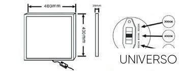 UNIVERSO Négyzet alakú falon kívüli LED panel 30w 3530lm CCT/kap. 120° IP20 Fehér 400x400x39mm
