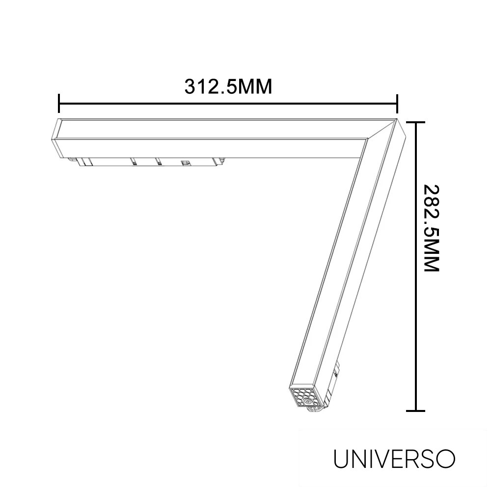 UNIVERSO Mágneses sínbe szerelhető L-alakú Lineáris Lámpa DC:48V 24W 1800LM 3000K RA90 IP20 312x282mm Fekete