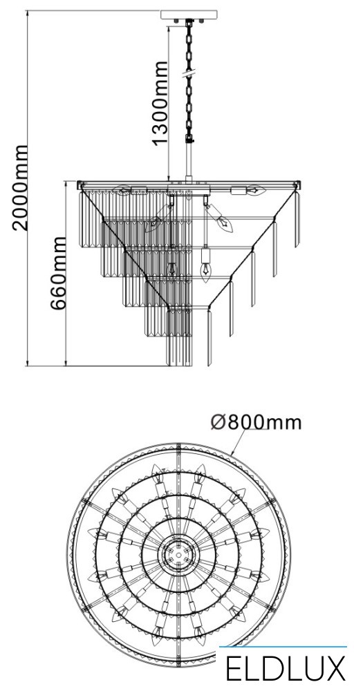 ELDICICLE kristály üveg csillár E14×18 D800x660mm arany