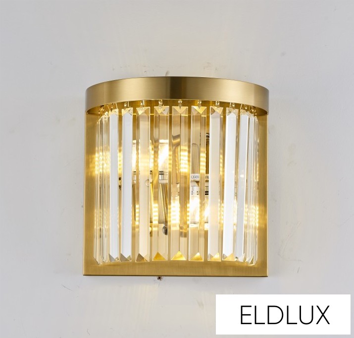 ELDICICLE kristály üveg fali lámpa E14×2 D250X250mm arany