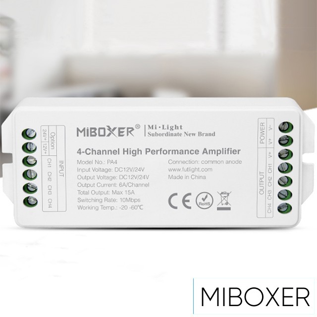 MIBOXER 4 csatornás Jelerősítő DC:12-24V Max:15A 6A/CH