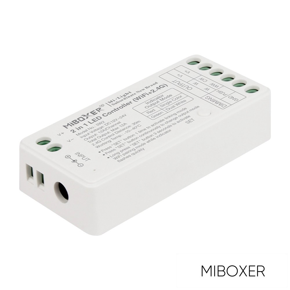 MIBOXER 2in1 WiFi + RF 2.4G SIMA/CCT LED Szalaghoz Vezérlő DC:12-24V Max:12A Tuya