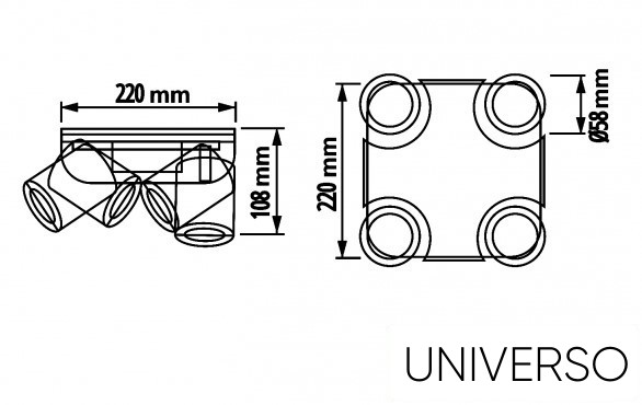 UNIVERSO Spot lámpatest 4xGU10 Max.35w IP20 220x220x108mm Fekete/Arany