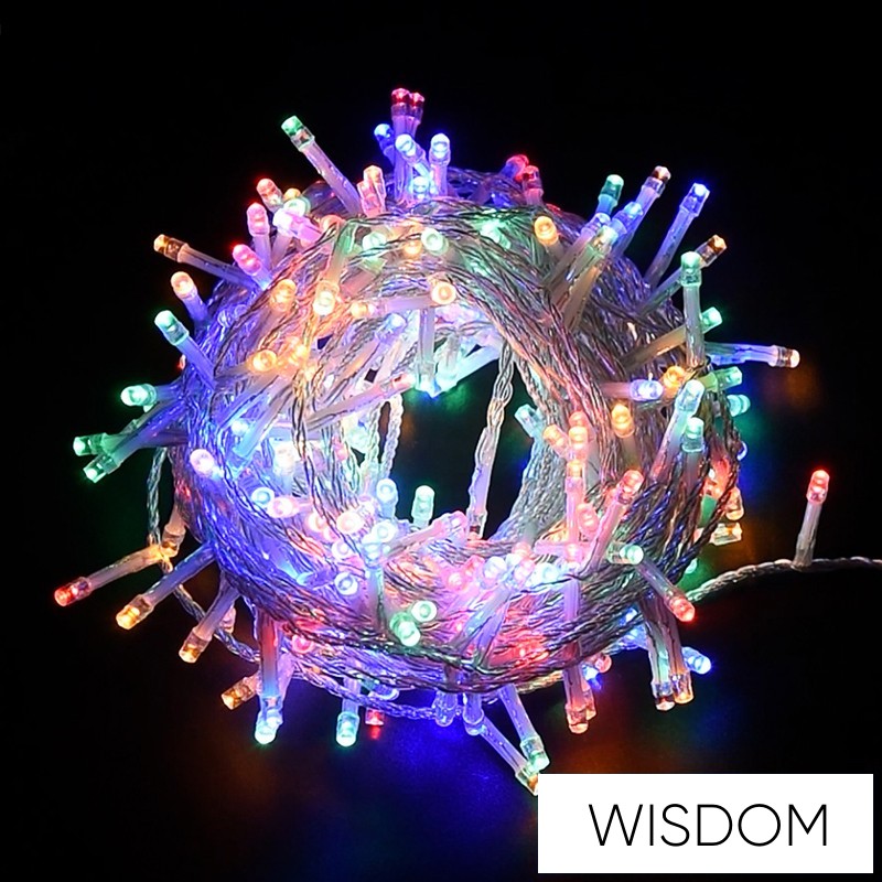 WISDOM fényfüzér multi fényű 500LED 25m átlátszó kábellel 8 fun. IP44