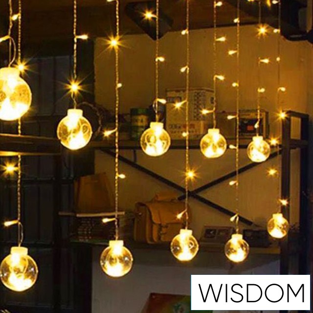 WISDOM fényfüzér meleg fényű 168LED 10db gömb 3x1m átlátszó kábellel Max Cs. 4db 8 fun. IP44