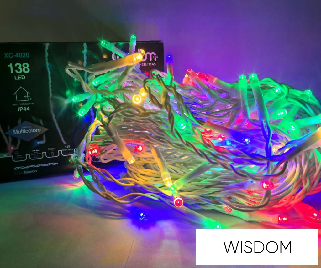 WISDOM fényfüggöny multi fényű 138LED 3m átlátszó kábellel 8 fun. IP44